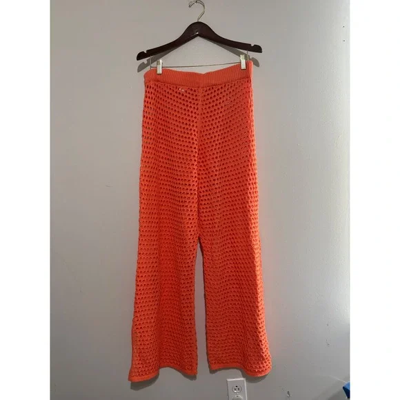 NWT Aerie AEO Orange Crochet Vacay Wide Leg Beach CoverUp Drawstring Waist Large - Picture 6 of 11